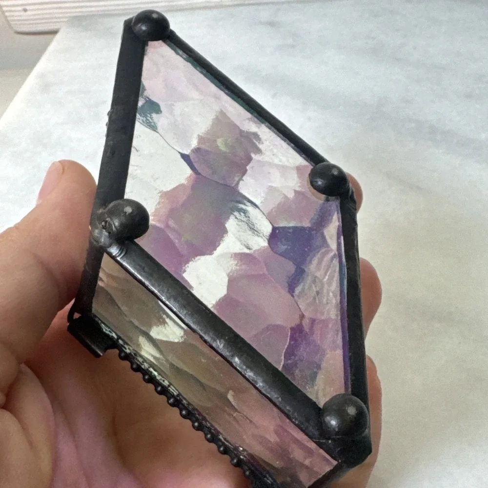 Artisan Made Irridescent Stained Glass Small Trinket Box